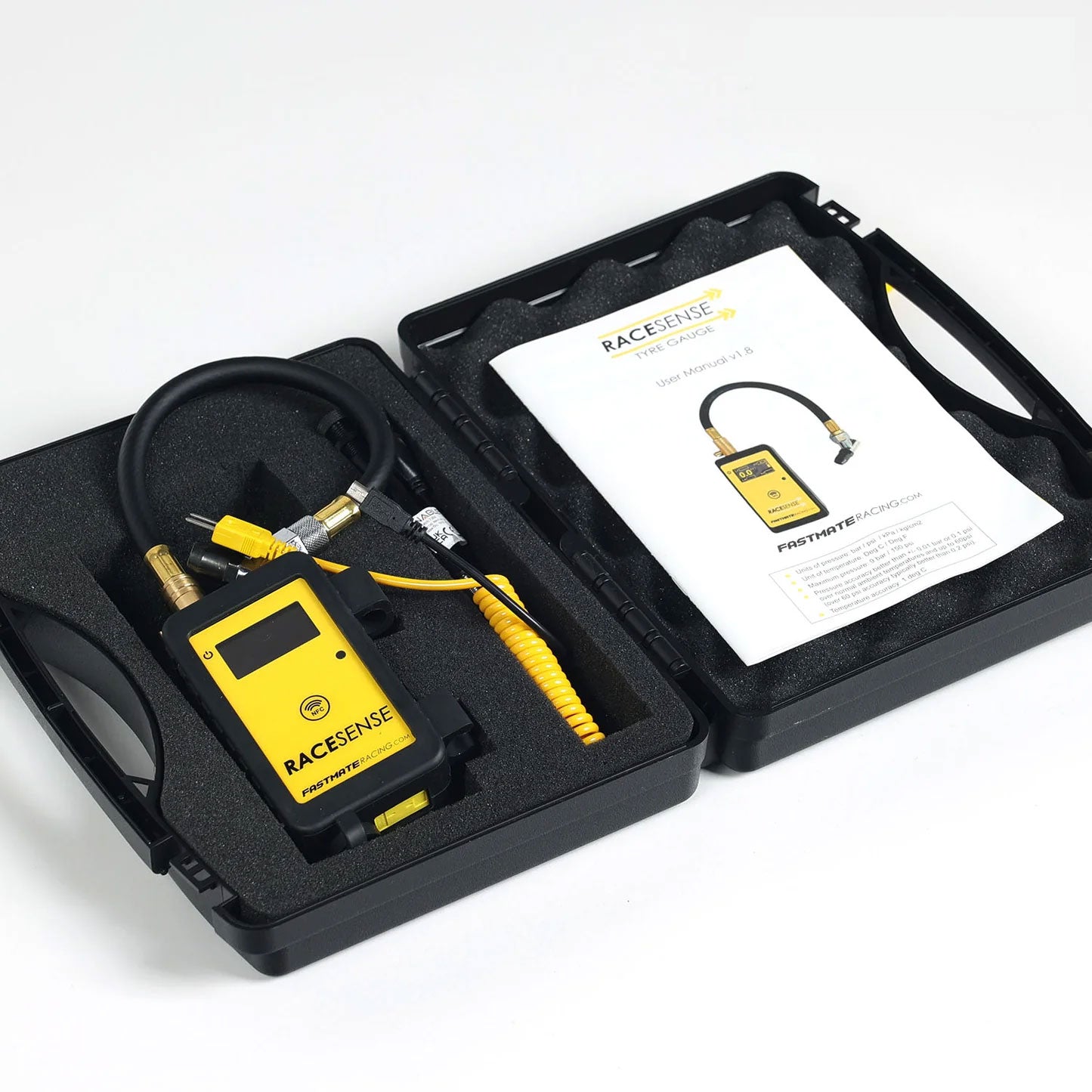 RACESENSE TIRE GAUGE WITH TIRE PROBE/PYROMETER & PROTECTIVE RUBBER
